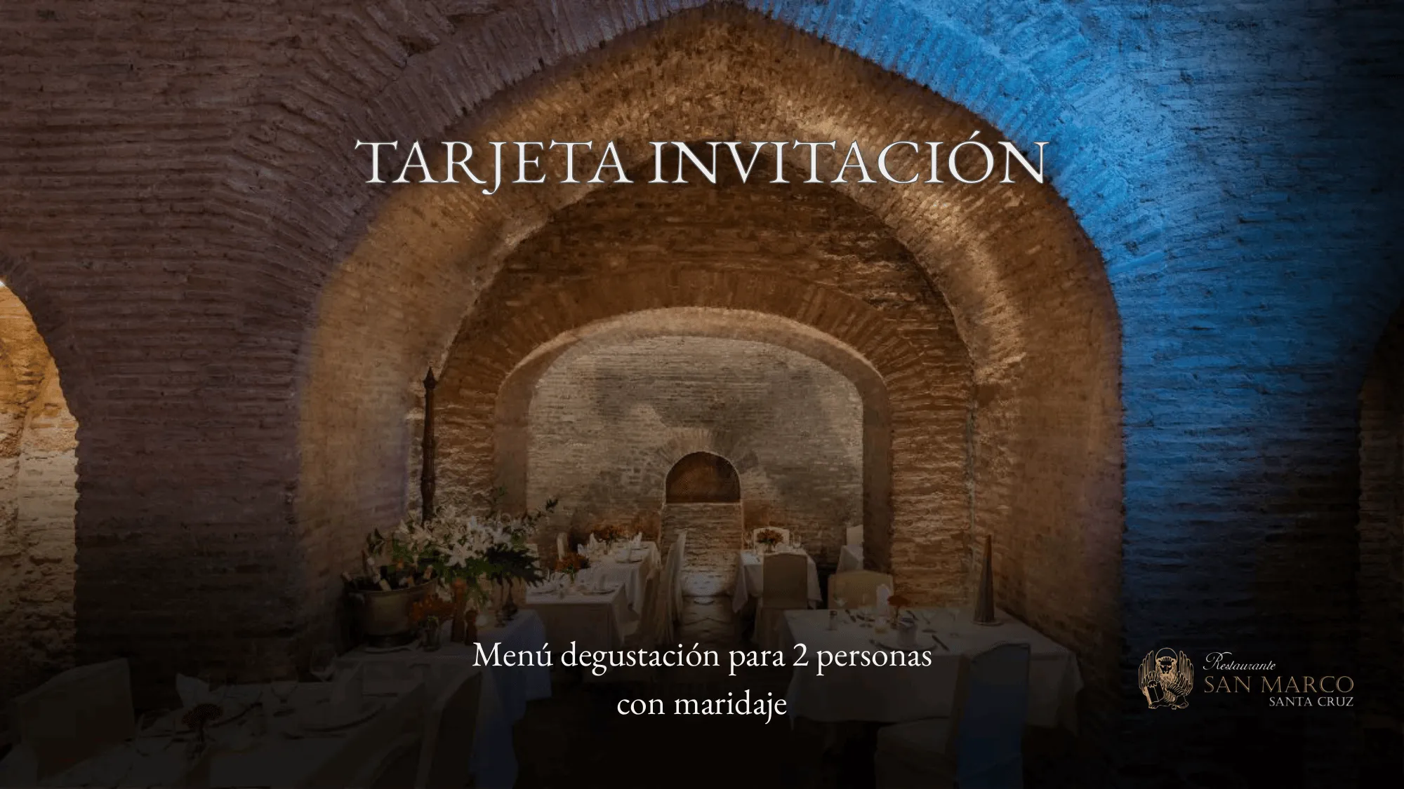 Diseño de la tarjeta invitacion para el menu degustacion con maridaje del restaurante italiano San Marco Santa Cruz en Sevilla